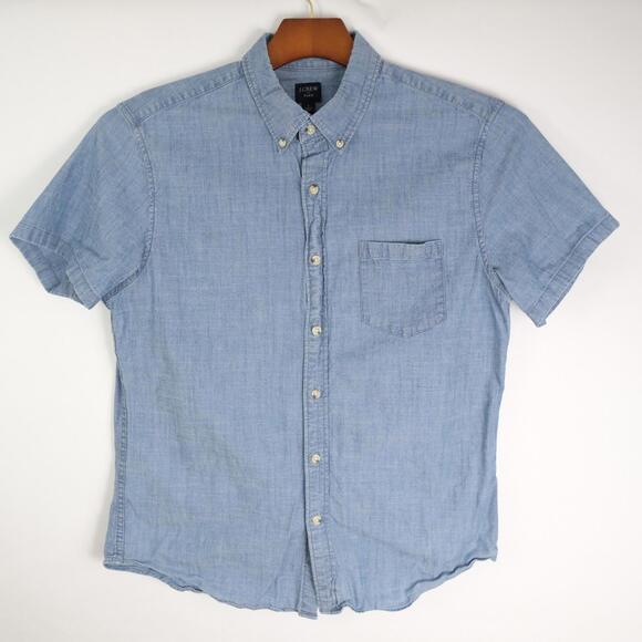 J. Crew Flex Chambray Shirt Mens Large Short Sleeve Button Up - Picture 1 of 7